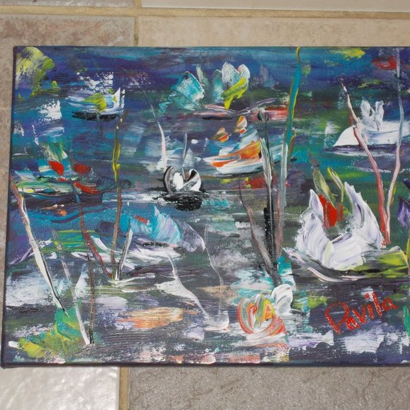 Original "Water Lilly" acrylic painting, 11"x14" - Picture 2 of 4